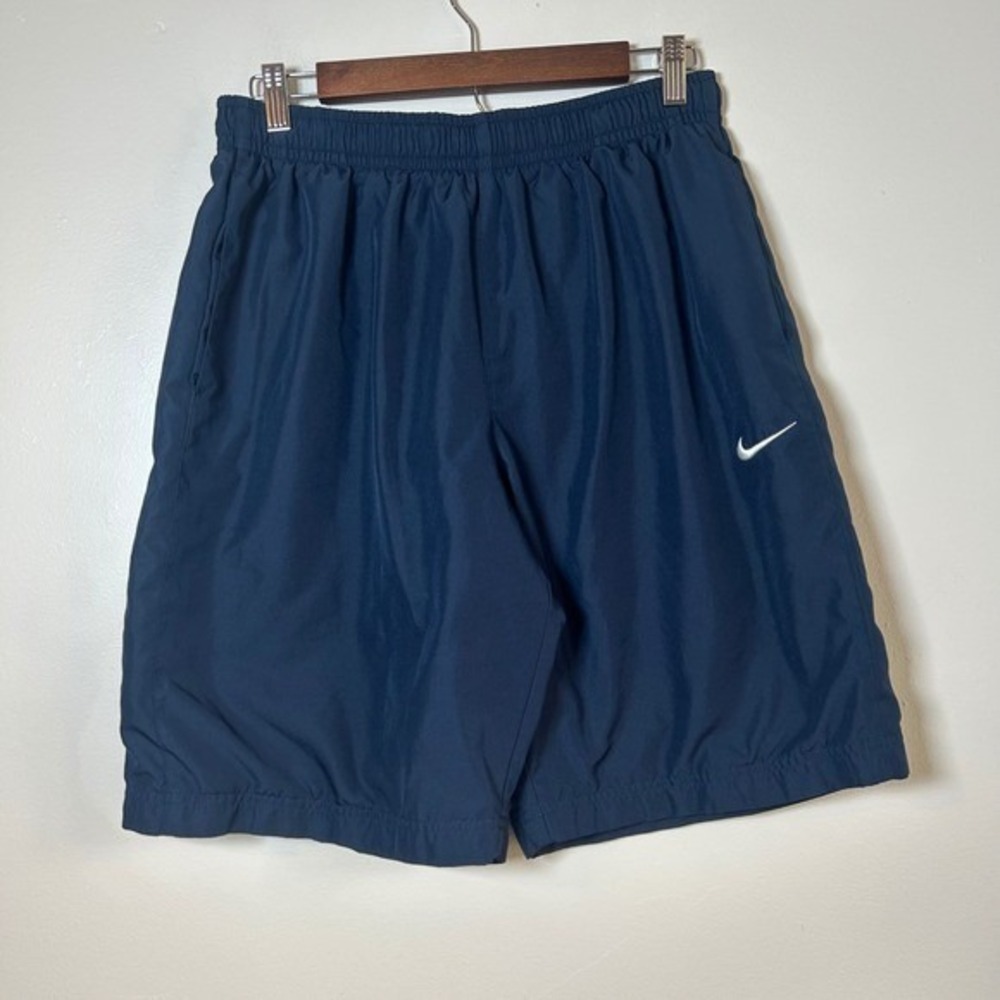 Nike Men's Navy Blue Athletic Shorts Elastic Waist Logo Size‎ L